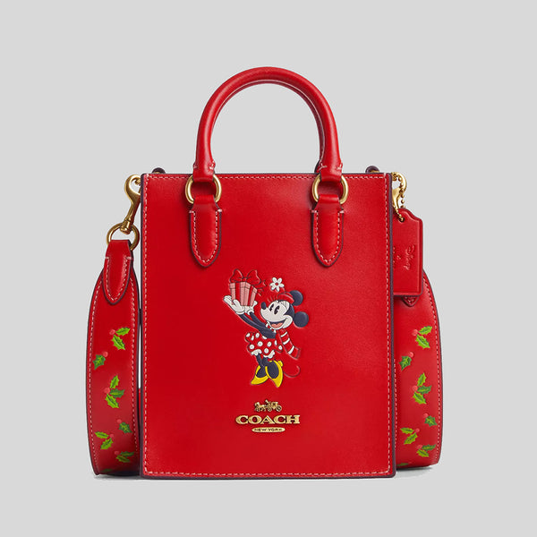COACH Disney X Coach North South Mini Tote With Minnie Mouse Electric Red Multi CN022