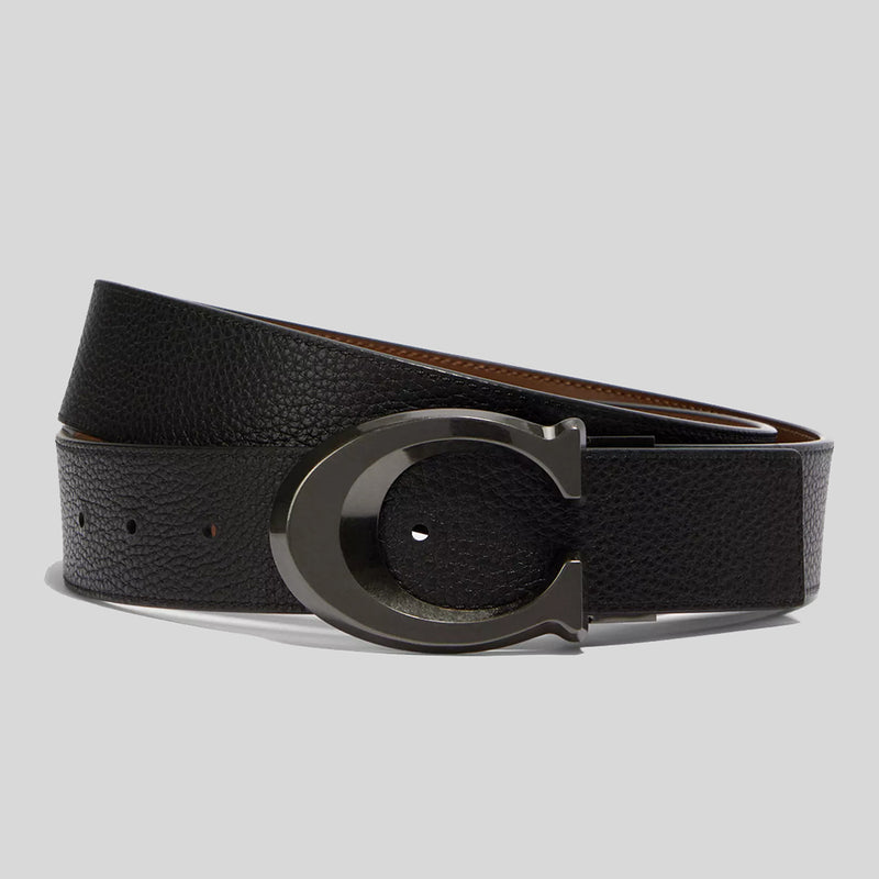 COACH Signature Buckle Cut To Size Reversible Belt, 38 Mm Black/Dark Saddle CQ013