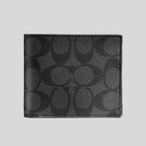 COACH Men's 3 In 1 Wallet In Signature Canvas Charcoal/Black CR905