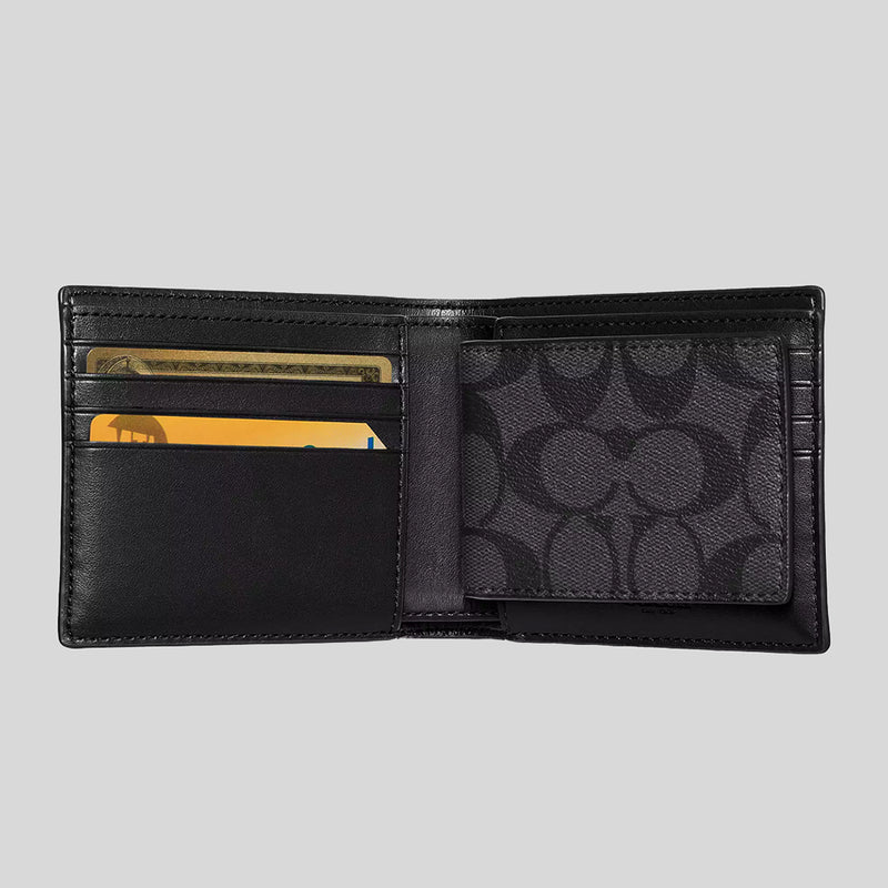 COACH Men's 3 In 1 Wallet In Signature Canvas Charcoal/Black CR905