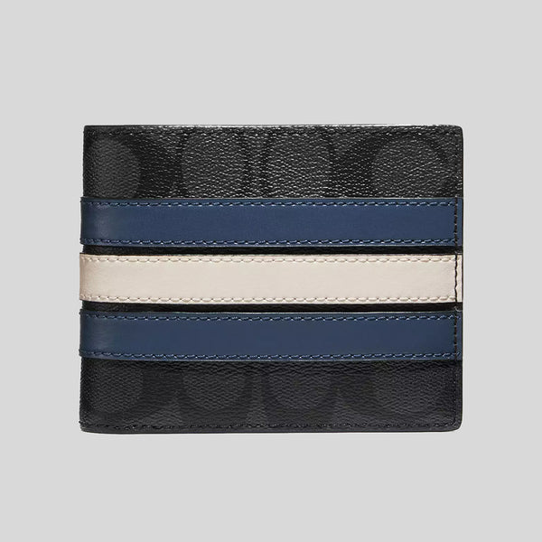 COACH 3 In 1 Wallet In Signature Canvas With Varsity Stripe Charcoal/Denim/Chalk CR958