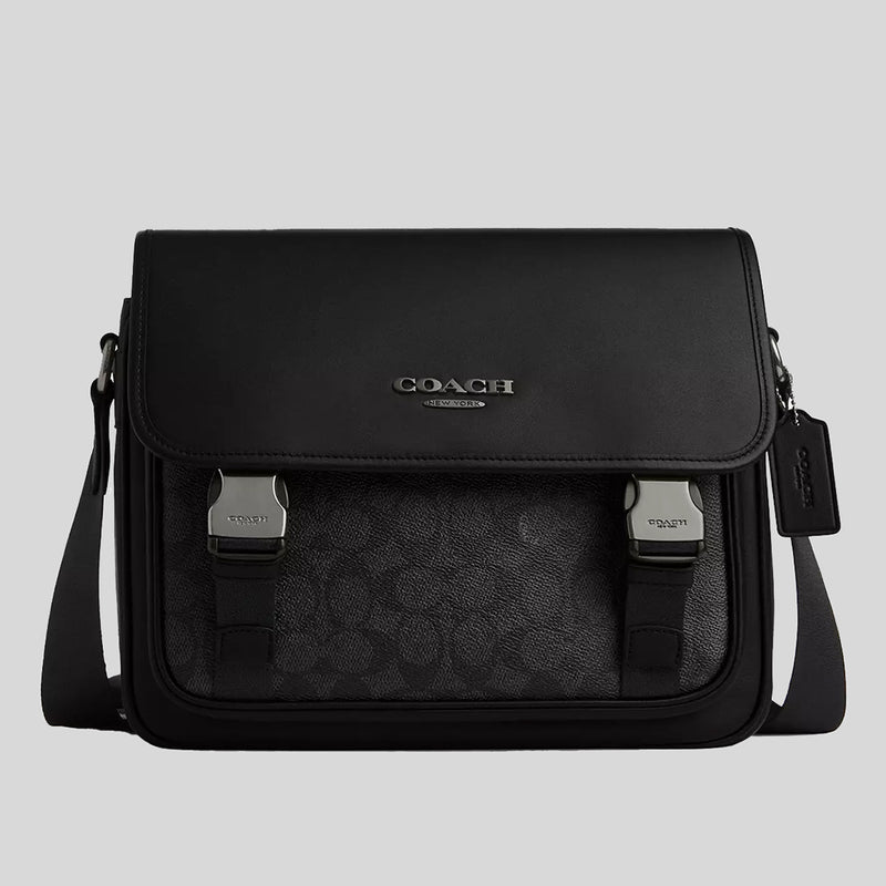 COACH Racer Messenger In Signature Canvas Charcoal/Black CT716