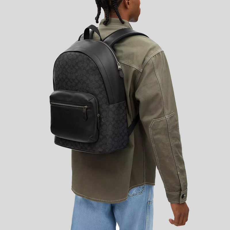 COACH West Backpack In Signature Canvas Charcoal/Black CV925