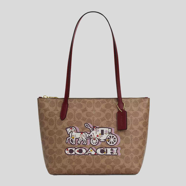 COACH Fiona Zip Tote Bag In Signature Canvas With Horse and Carriage Print CX587