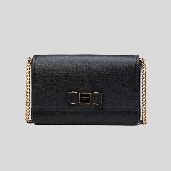 KATE SPADE Morgan Bow Embellished Flap Chain Wallet Black KA386