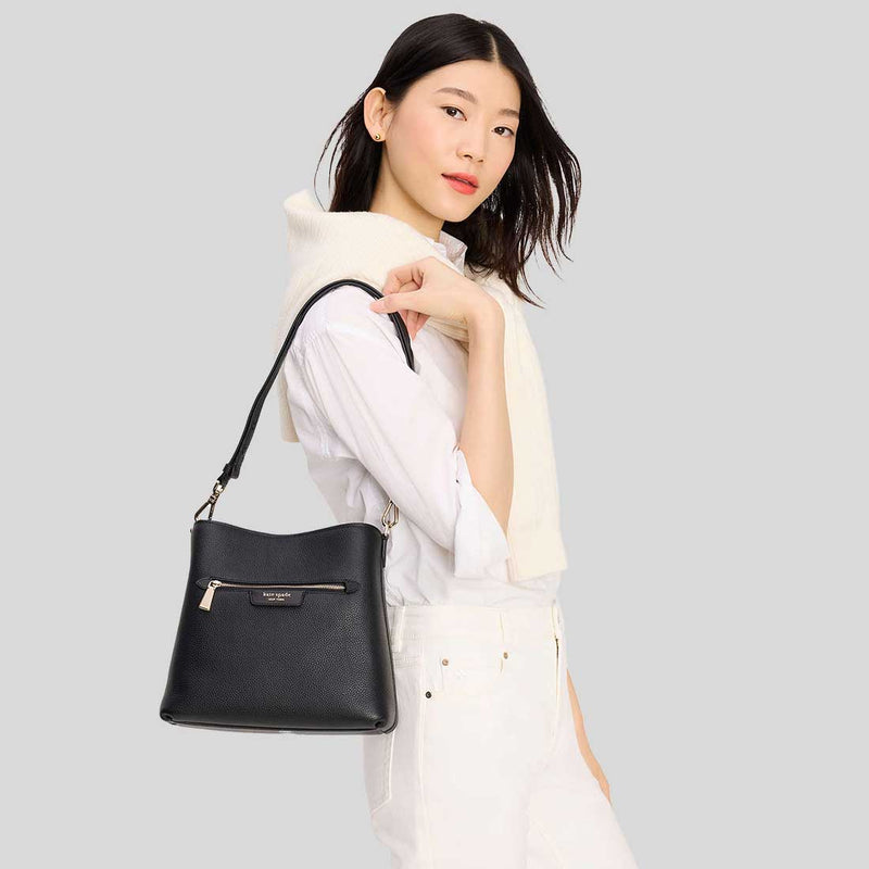KATE SPADE Hudson Pebbled Leather Shoulder Bag Black KF863