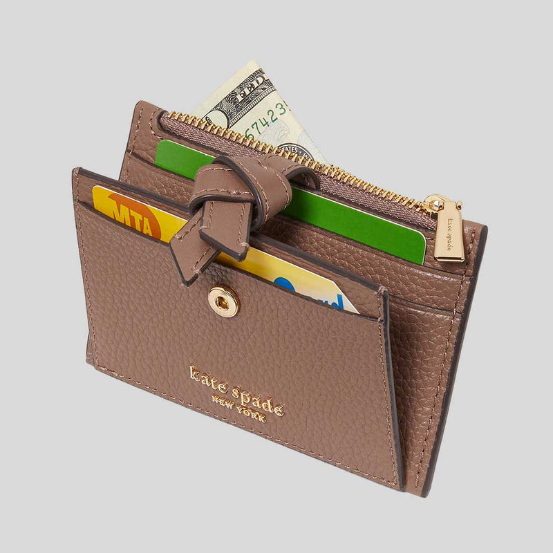 KATE SPADE Knott Zip Card Holder Warm Acorn KH156