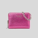 KATE SPADE Natasha Metallic Pebbled Leather Chain Compact Wristlet Bikini Pink KI722