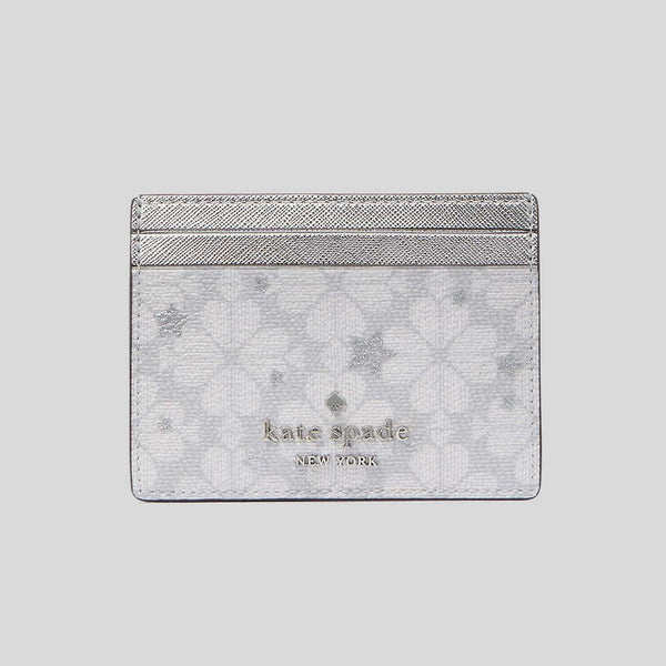 KATE SPADE Spade Flower Star Toss Small Slim Card Holder Platinum Grey Multi KJ953