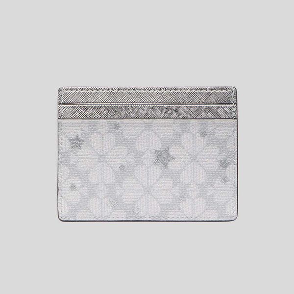 KATE SPADE Spade Flower Star Toss Small Slim Card Holder Platinum Grey Multi KJ953