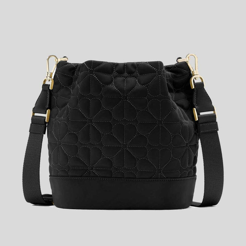 KATE SPADE Spade Flower Quilted Fabric Bucket Bag Black KK076