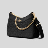 KATE SPADE Spade Flower Quilted Fabric Convertible Crossbody Bag Black KK077