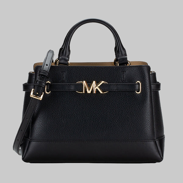 MICHAEL KORS Reed Small Two-Tone Pebbled Leather Belted Satchel Black 35S3G6RS1T