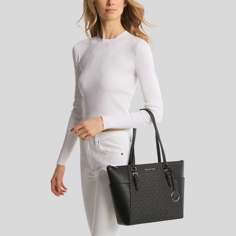 MICHAEL KORS Charlotte Tote In Signature Canvas Black 35T0SCFT3B