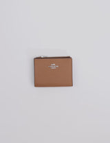 Tan Coach leather wallet with silver logo detailing