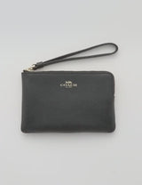 COACH Corner Zip Wristlet In Signature Canvas With Stripe Charcoal/Black CW854