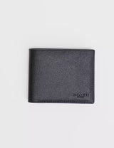 Black Coach leather bifold wallet with subtle logo embossing