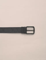 Black Coach belt with a matte black buckle