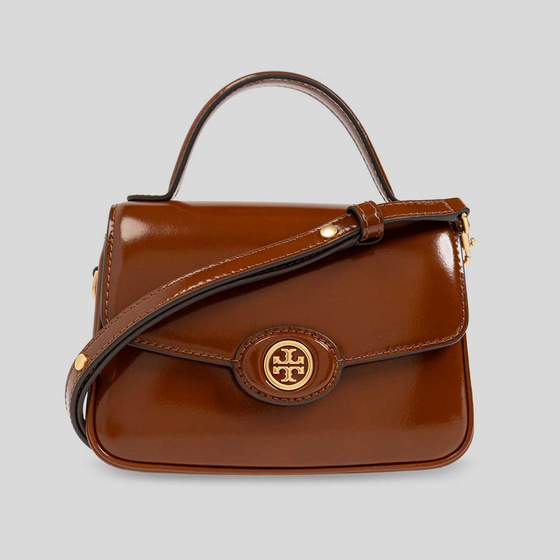 TORY BURCH Small Robinson Spazzolato Top-Handle Bag Dark Sienna 147467 lussocitta lusso città