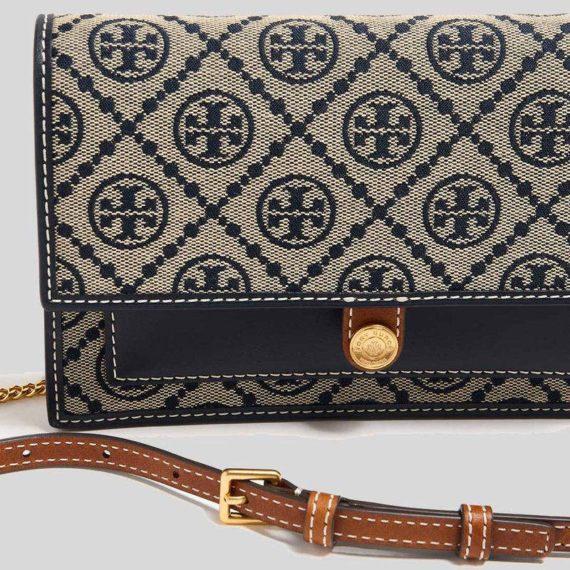 TORY BURCH T Monogram Chain Wallet Tory Navy 160486