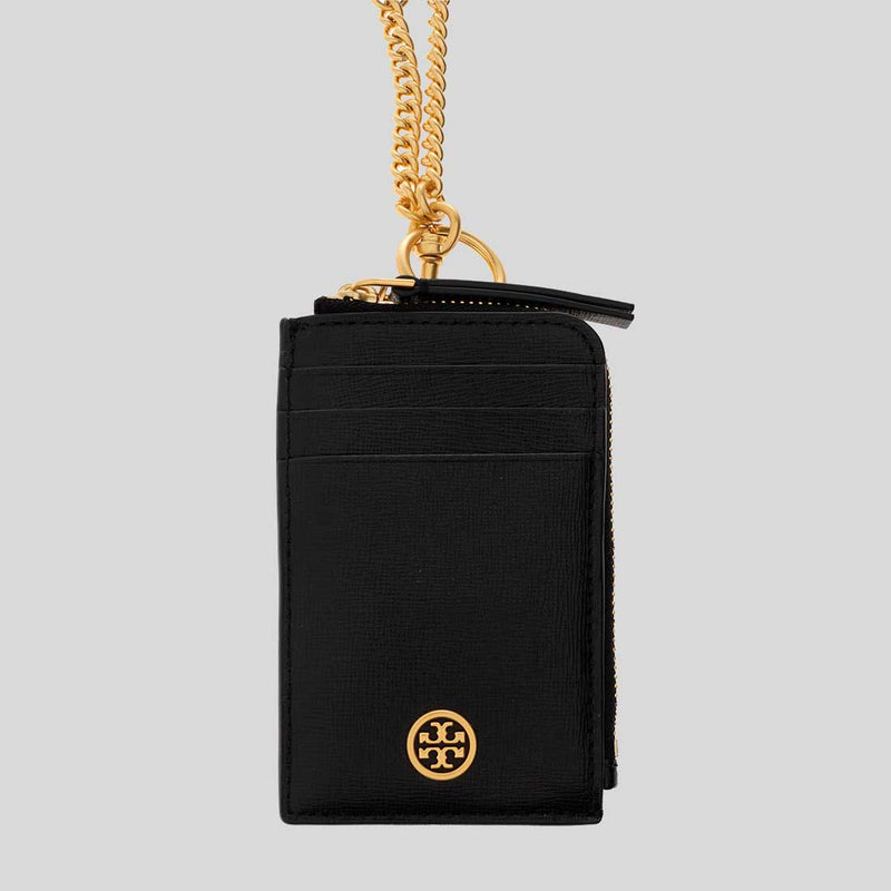 TORY BURCH Robinson Leather ID Lanyard With Keyring Black 143239 lussocitta lusso citta