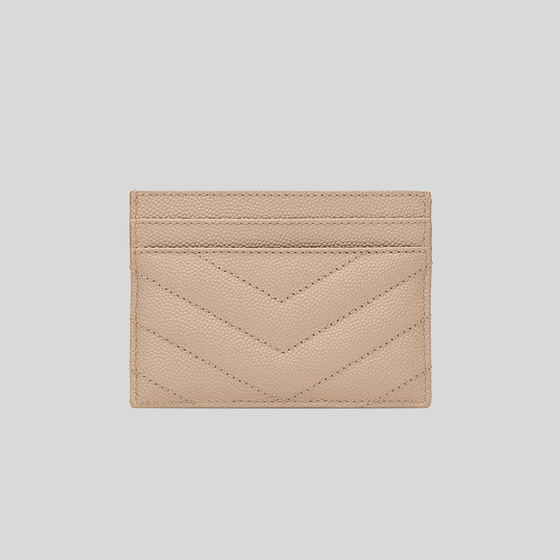 SAINT LAURENT YSL Cassandre Matelasse Card Case In Grain De Poudre Embossed Leather Dark Beige 423291