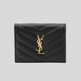 SAINT LAURENT YSL Cassandre Matelasse Flap Card Case Wallet In Grain De Poudre Embossed Leather Black/Gold 668290BOWA1 lussocitta lusso citta