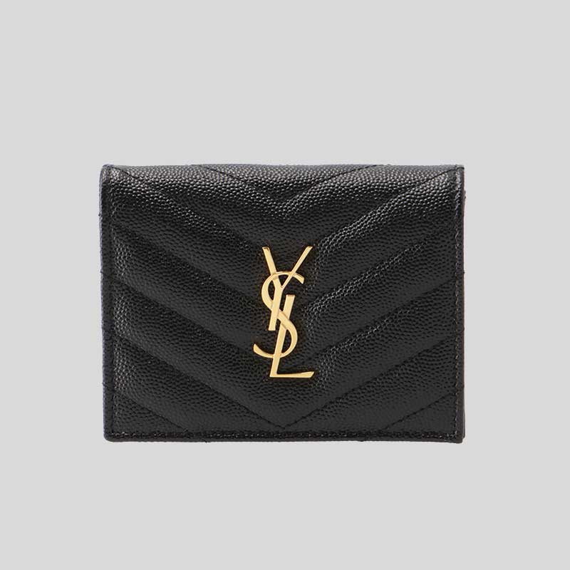 SAINT LAURENT YSL Cassandre Matelasse Flap Card Case Wallet In Grain De Poudre Embossed Leather Black/Gold 668290BOWA1 lussocitta lusso citta