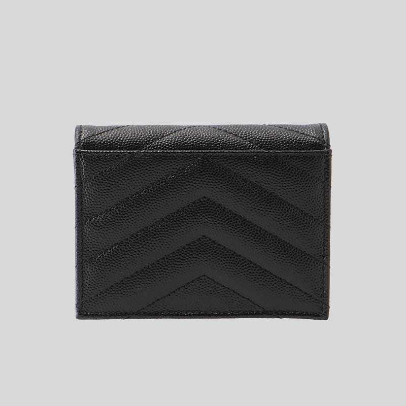 SAINT LAURENT YSL Cassandre Matelasse Flap Card Case Wallet In Grain De Poudre Embossed Leather Black/Gold 668290BOWA1