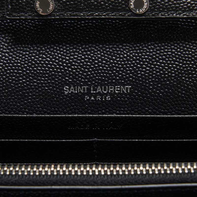 SAINT LAURENT YSL Matelasse Envelope Chain Wallet In Grain De Poudre Embossed Leather Black/Silver 742920BOW02