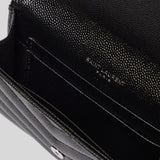 SAINT LAURENT YSL Cassandre Matelasse Small Envelope Wallet In Grain De Poudre Embossed Leather Black/Silver 414404BOW02